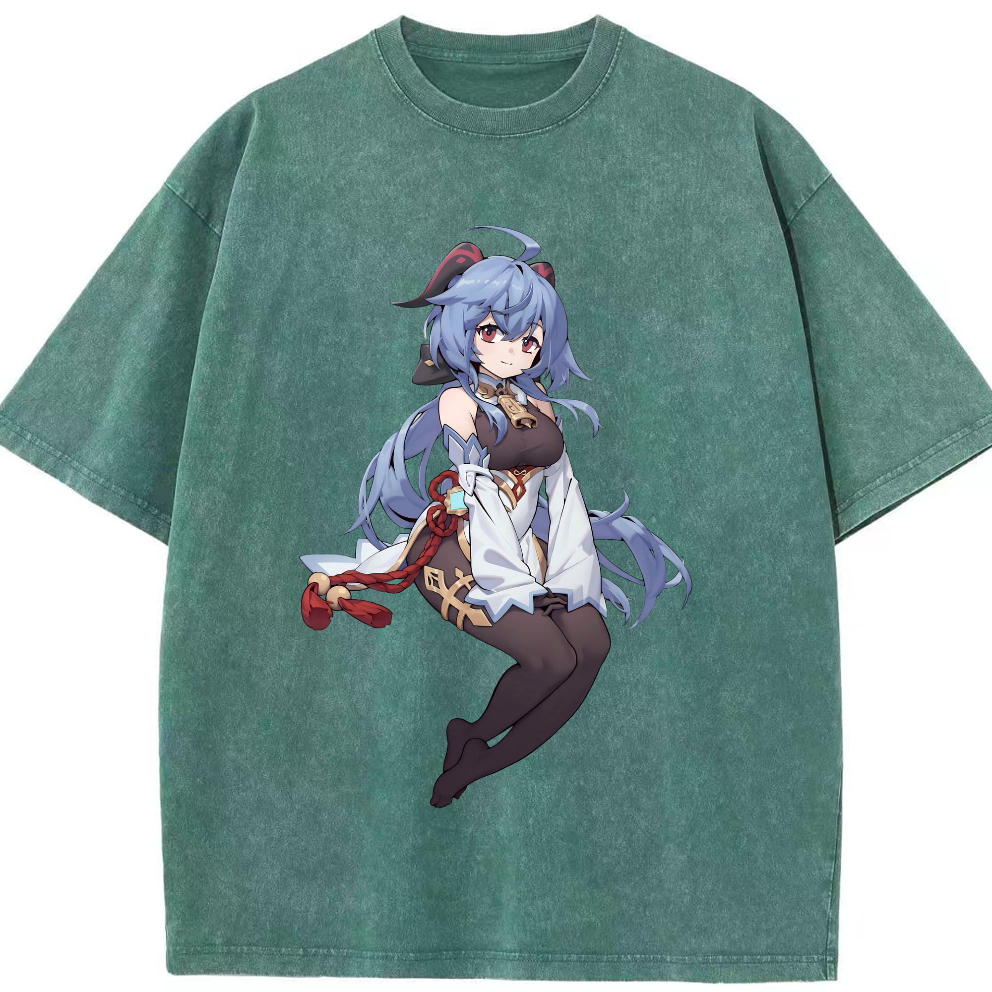 げんし神 甘雨 かんう genshin Ganyu 綿100% ヴィンテージ風 半袖Tシャツ（フロントプリント）